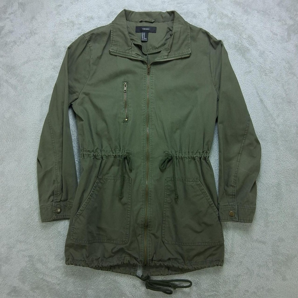 Forever 21 Womens Utility Jacket Olive Green Drawstring Waist Medium